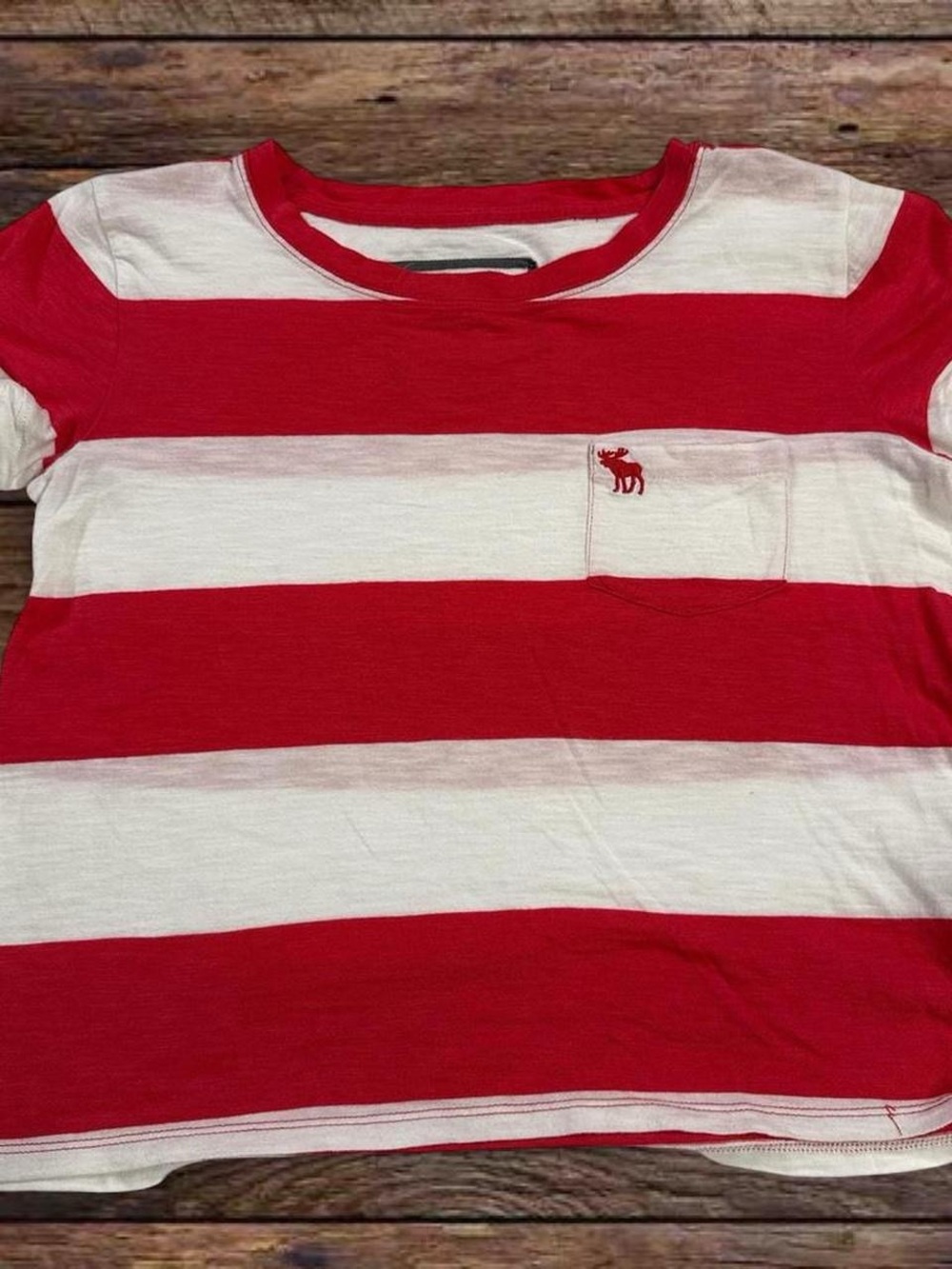 Abercrombie & Fitch Red & White Wide Stripe Pocket Tee